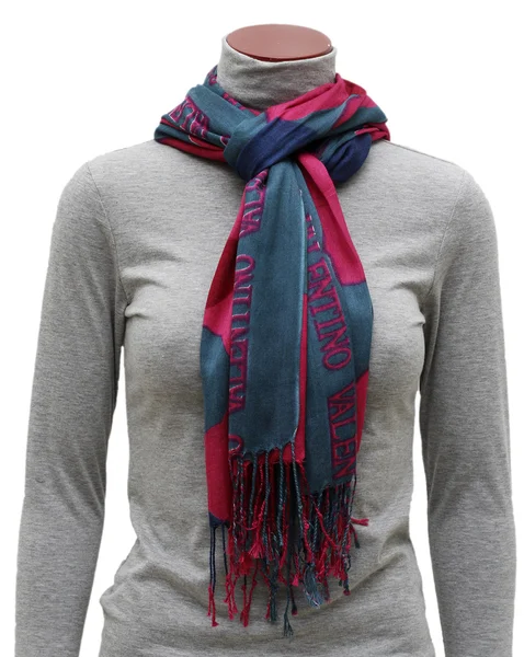 Pink and blue scarf with fringe — Stock Photo, Image