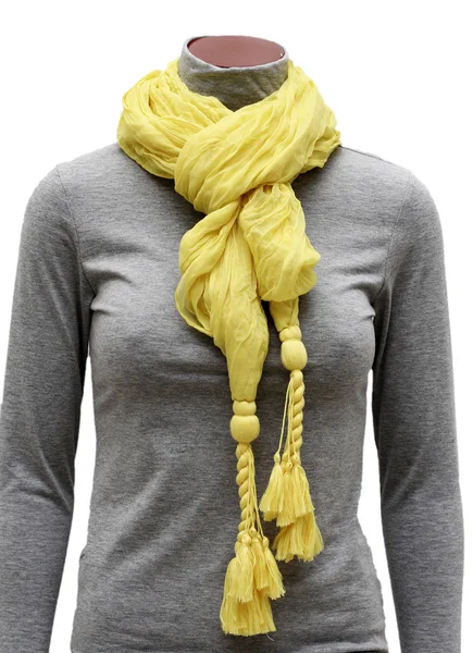 Yellow scarf with fringe ties — Stock Photo, Image