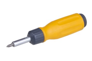 Beyaz arka plan üzerinde izole sarı tornavida