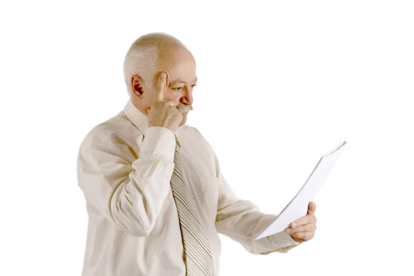 De man met het document in een hand — Stockfoto