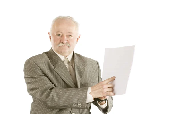 De man met het document in een hand — Stockfoto