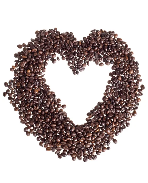 Heart of the coffee beans on white background — Stock Photo, Image