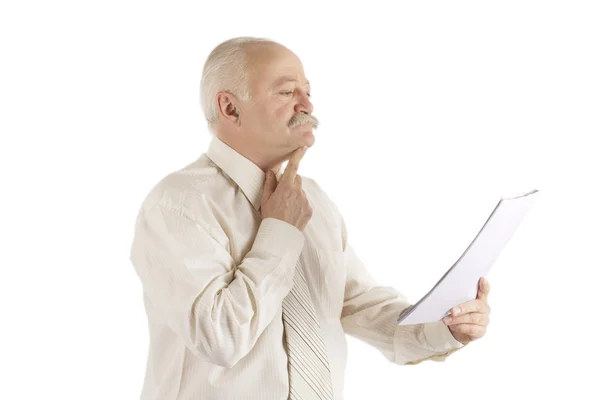 De man met het document in een hand — Stockfoto