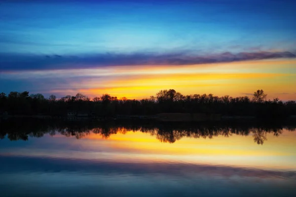Beautuful Blue Yellow Sunset Dnipro River Kyiv Ukraine Stok Fotoğraf