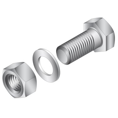 Stainless steel screw and nut illustration.