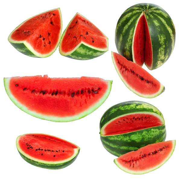 Set fresh watermelon and slices isolated on a white background — Stock Photo, Image