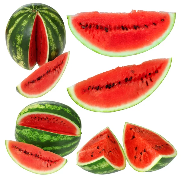 Set fresh watermelon and slices isolated on a white background — Stock Photo, Image