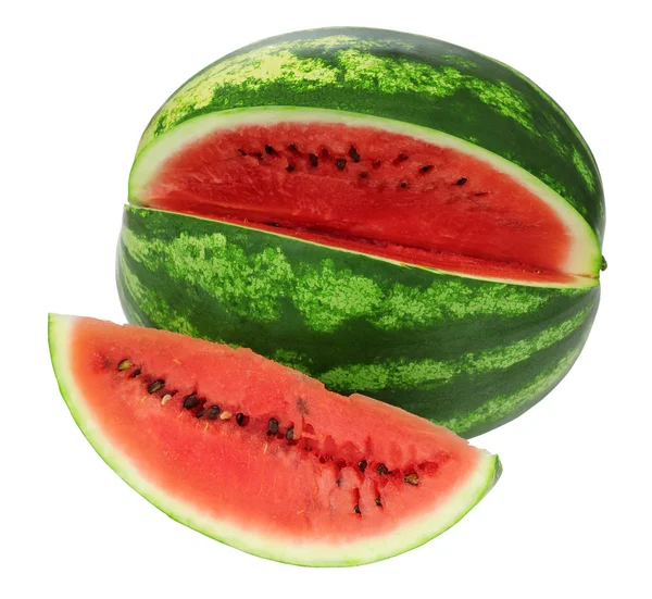 Frische Wassermelone und Scheiben isoliert — Stockfoto