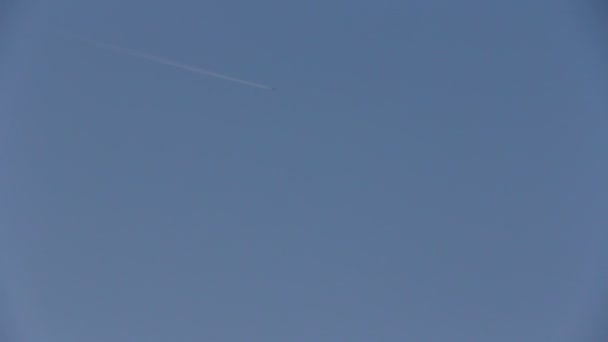 Jet stream de l'avion allant dans le ciel bleu 