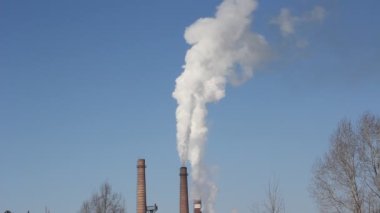 duman altında mavi gökyüzü - timelapse Bacalı fabrika.
