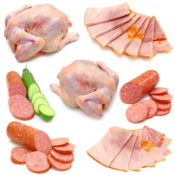 Coleta de produtos de carne isolada sobre fundo branco — Fotografia de Stock