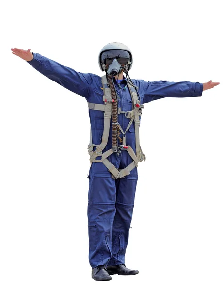 Man dressed as a pilot on a white background — Stock Photo, Image