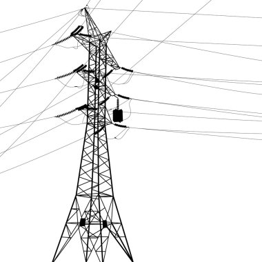 Silhouette of high voltage power lines illustration.