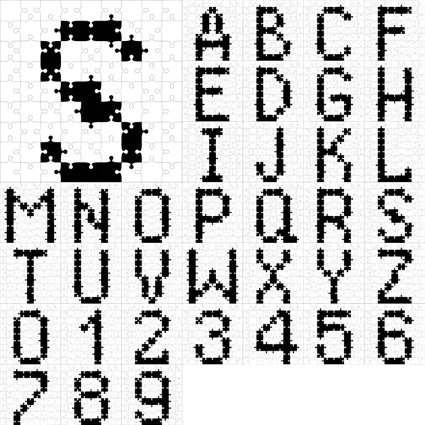 Black alphabet jigsaw puzzles illustration. — 图库照片