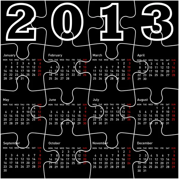 Calendar for 2013, jigsaw puzzle Illustration. — 图库照片