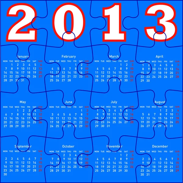 Calendar for 2013, jigsaw puzzle Illustration. — Stock fotografie