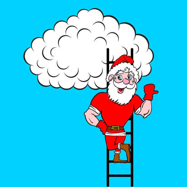 Weihnachtsmann kommt die Treppe zur Wolke hoch — Stockfoto