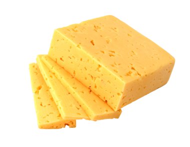 Beyaz arka planda izole edilmiş bir peynir parçası