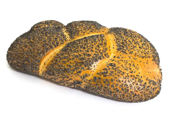 Beyaz bir arka plan üzerinde izole haşhaş tohumu ile ekmek — Stok fotoğraf