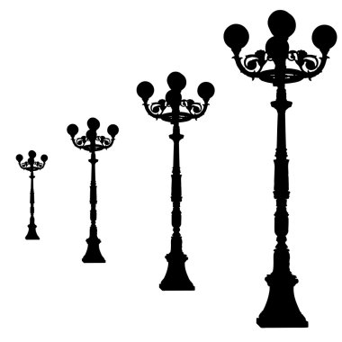 Silhouettes vintage streetlamp illustrations.