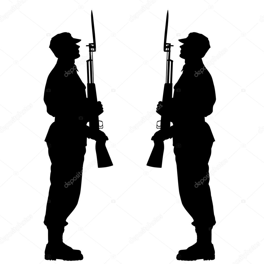 Silhouette soldiers during a military parade