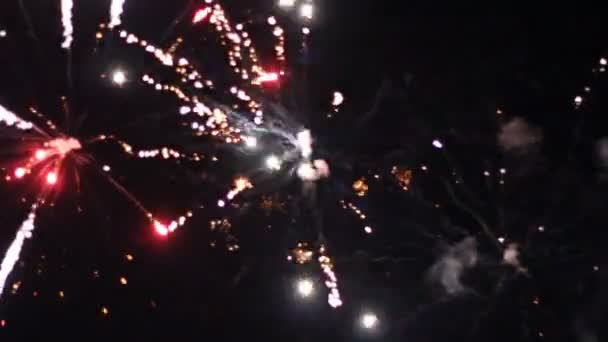 Feux d'artifice nocturnes dans le ciel pour des vacances . — Video