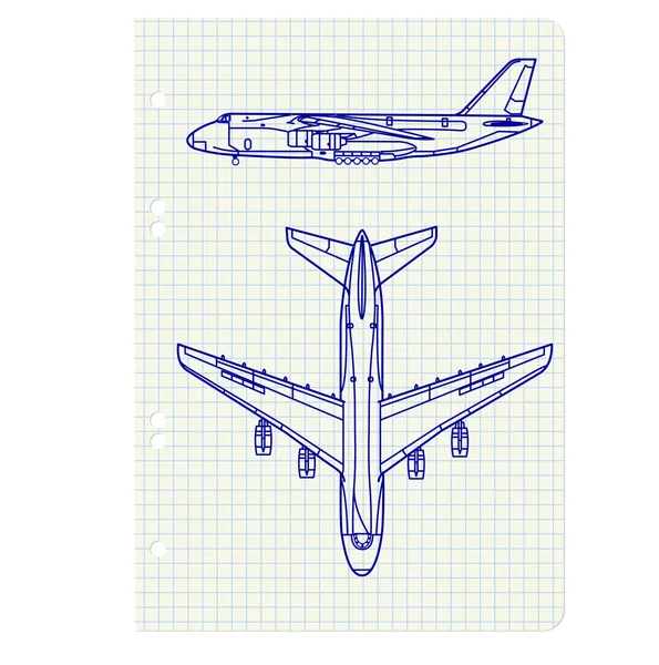 Schulheft mit Zeichnung für ein Modellflugzeug — Stockfoto