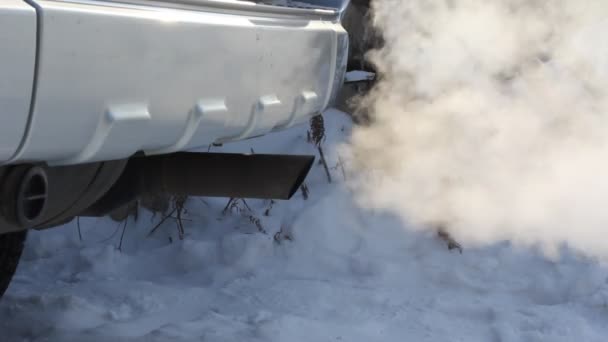 Üzerinden çalışan araba egzoz egzoz gazları — Stok video