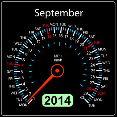 2014 year calendar speedometer car in September