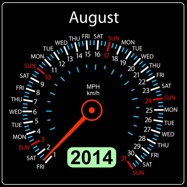 2014 year calendar speedometer car in August — Stok fotoğraf