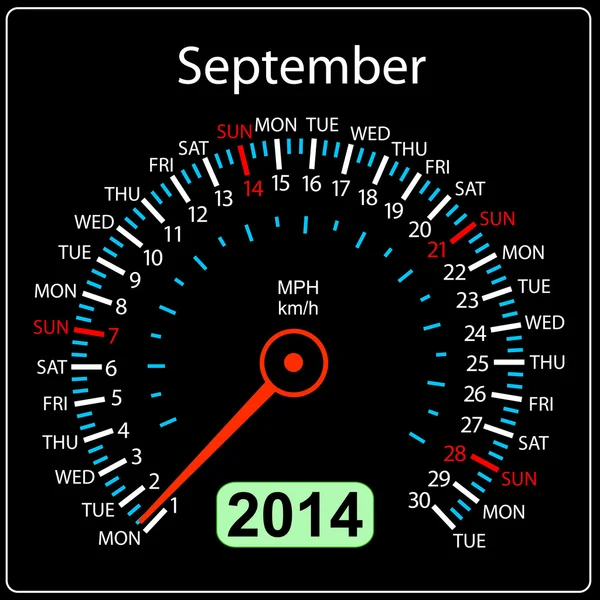 2014 année calendrier compteur de vitesse voiture en Septembre — Photo