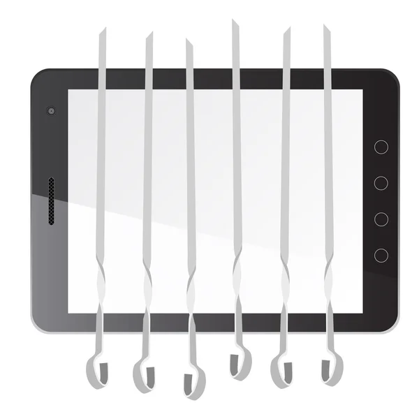 Tablet PC computer with a barbeque and skewers — Stock Photo, Image