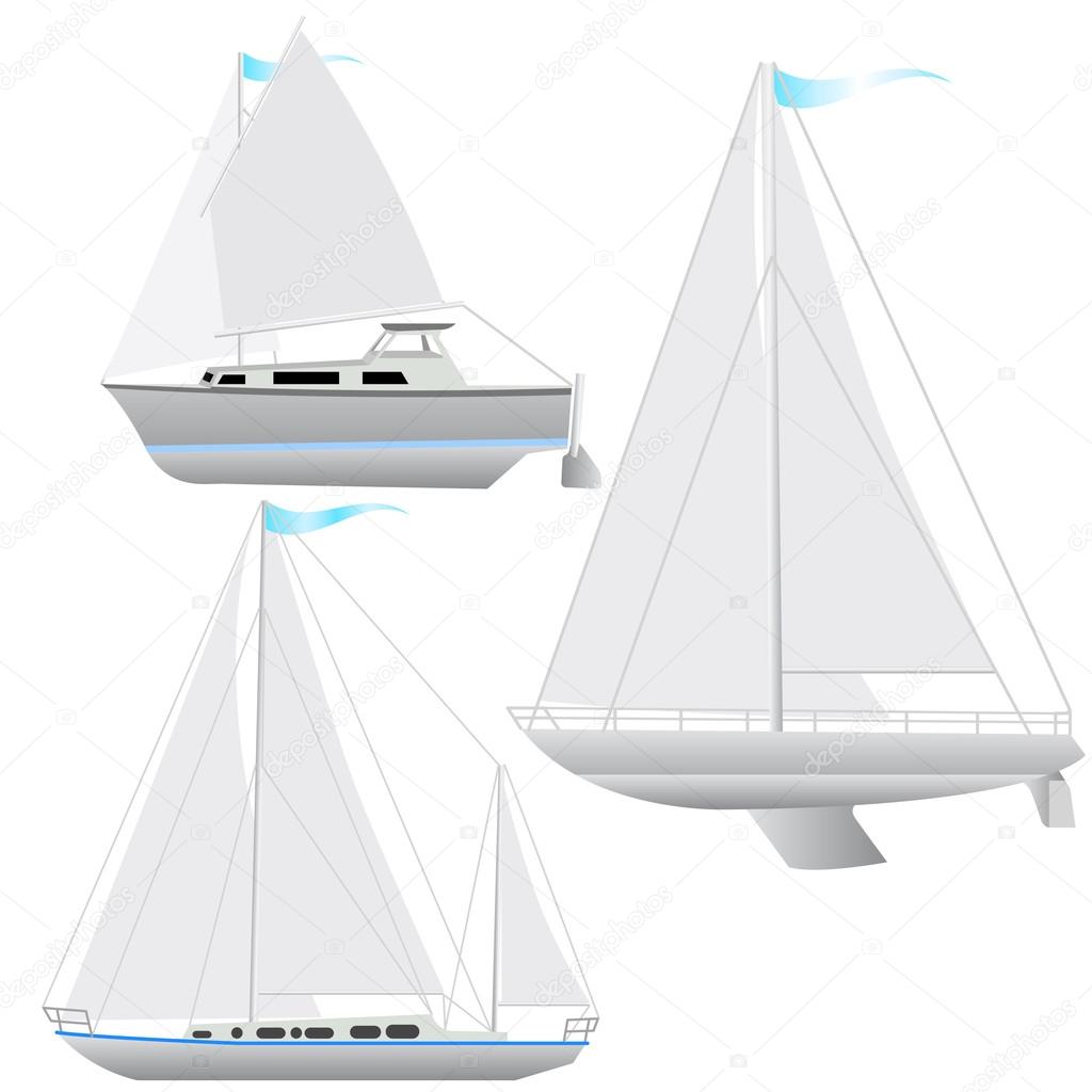 Set sailing boat floating.