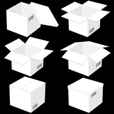 Six boxes, isolated on black background illustration.