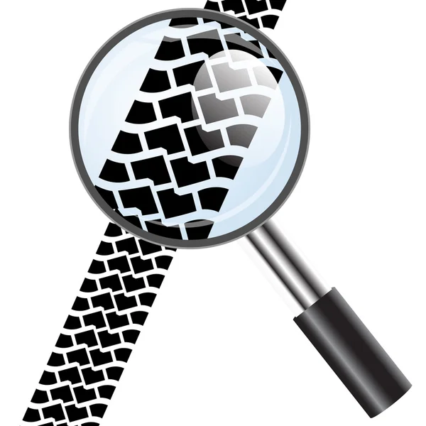 Magnifying glass icon, trail tires illustration. — Stock Photo, Image