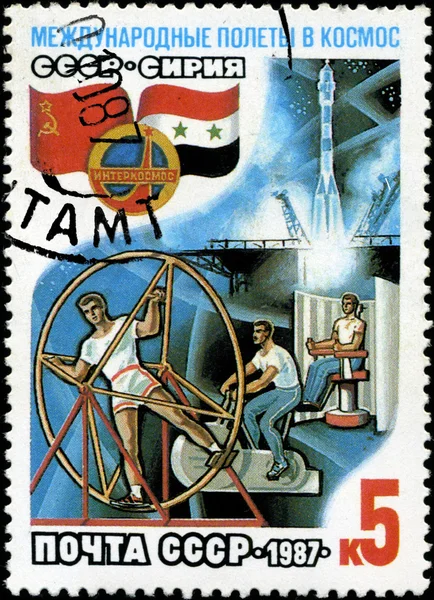 ZSRR – ok. 1987: Post znaczek wydrukowany w ZSRR dzieli się między — Zdjęcie stockowe