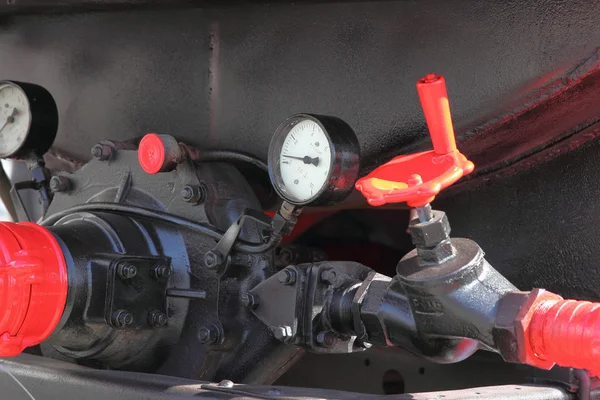 Faucet and pressure gauge fire truck — Stock Photo, Image