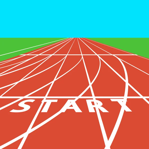 Red treadmill at the stadium with white lines illustrat — 图库照片