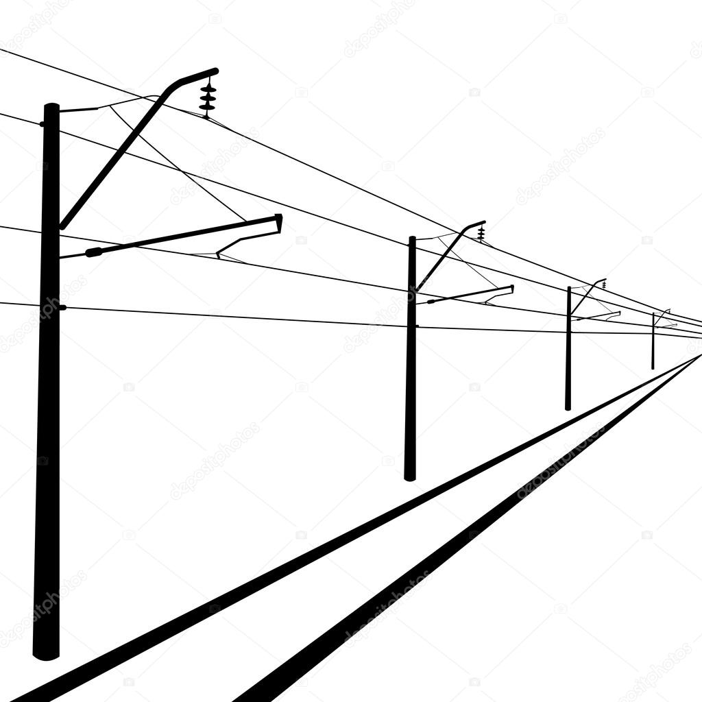 Railroad overhead lines. Contact wire illustration.