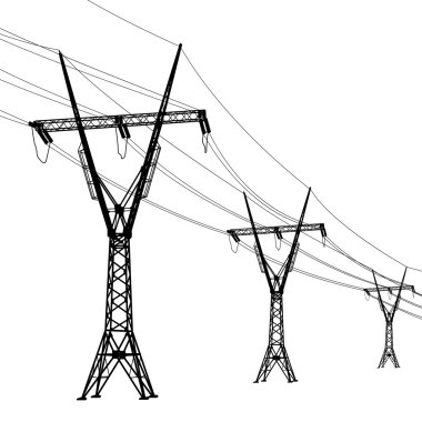 Silhouette of high voltage power lines illustration.