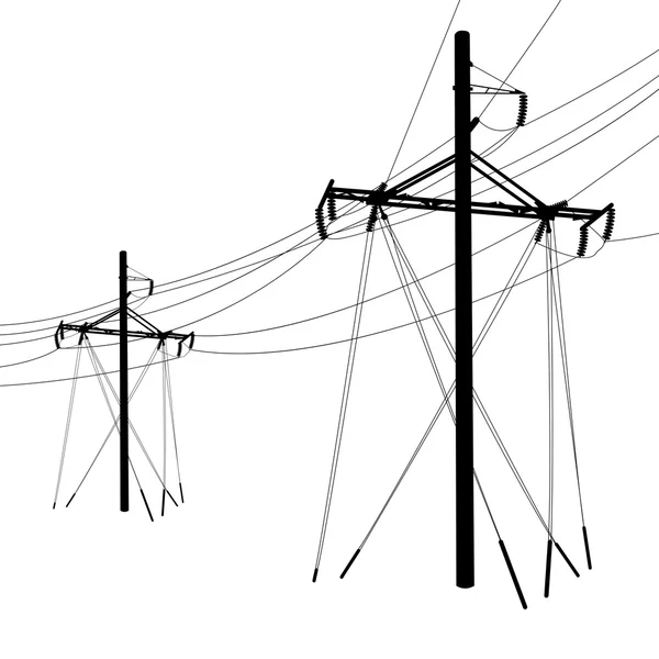 Silhouette of high voltage power lines illustration. — 图库照片