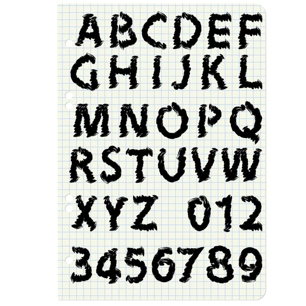 Hand tekening alfabet afbeelding instellen in zwarte inkt — Stockfoto