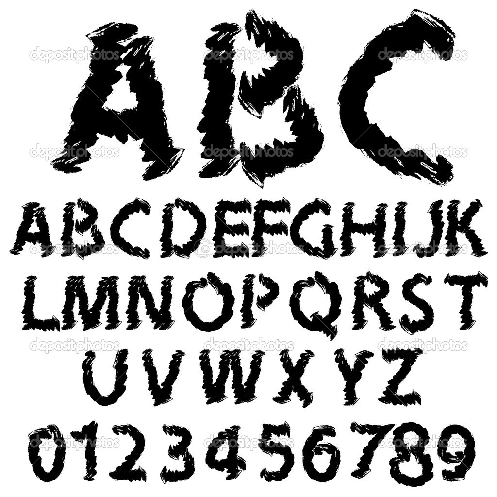 Hand drawing alphabet illustration set in black ink