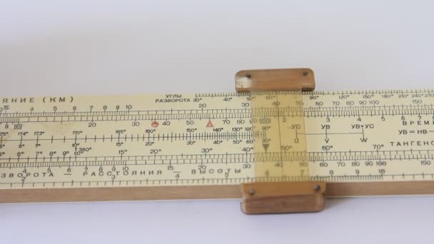 Calculations on a slide rule. — Stock Video