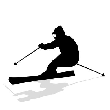 Dağ kayakçı yamaç spor siluet hızlandırmak.