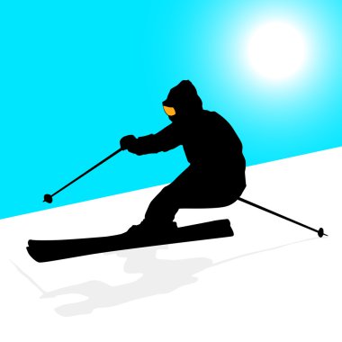 Dağ kayakçı yamaç spor siluet hızlandırmak.