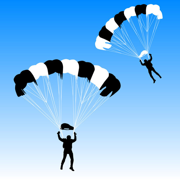 Skydiver, silhouettes parachuting illustration
