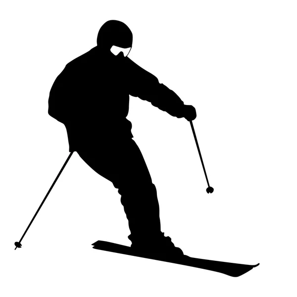 Horská lyžař svištět po svahu sportovní silueta. — Stock fotografie