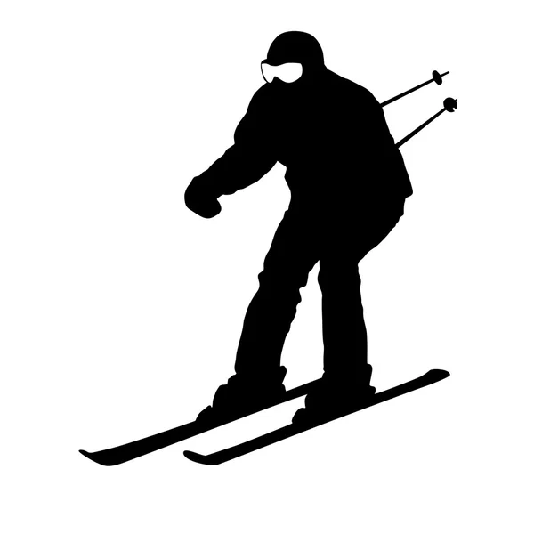 Horská lyžař svištět po svahu sportovní silueta. — Stock fotografie