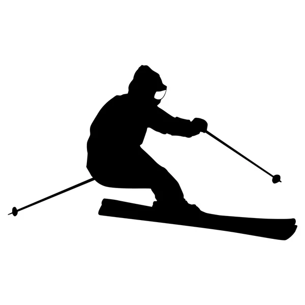 Berg skiër versnelling naar beneden de helling sport silhouet. — Stockfoto